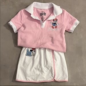 Disney Minnie Mouse Pink Polo Shirt & White Skort Set XS (4/5)